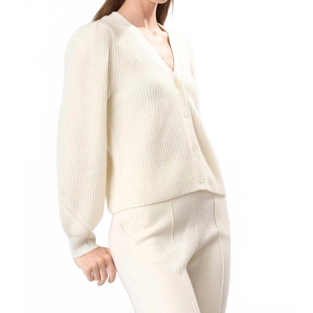 NEW CASHMERE CLOUDS v-neck silver lining cashmere cardigan in ivory